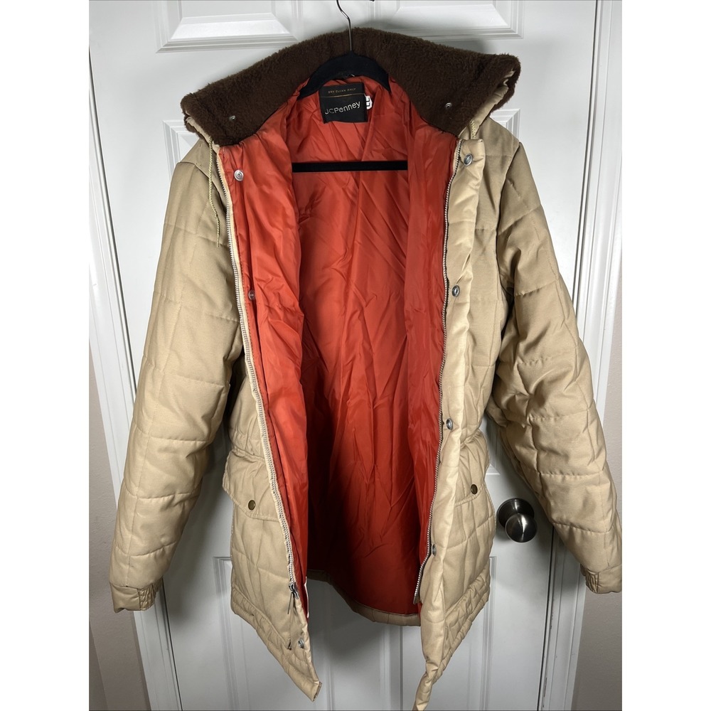 Vintage JCPenny Parka Coat Khaki Color Puffer Design 70s Era Hood Men's LL - Picture 4 of 15